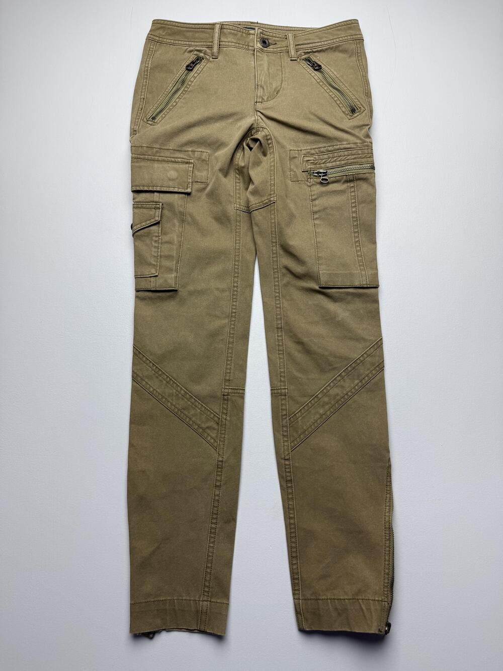 New Ralph Lauren Cargo Pants Womens 2 Beige Twill Ankle Zip Stretch Casual
